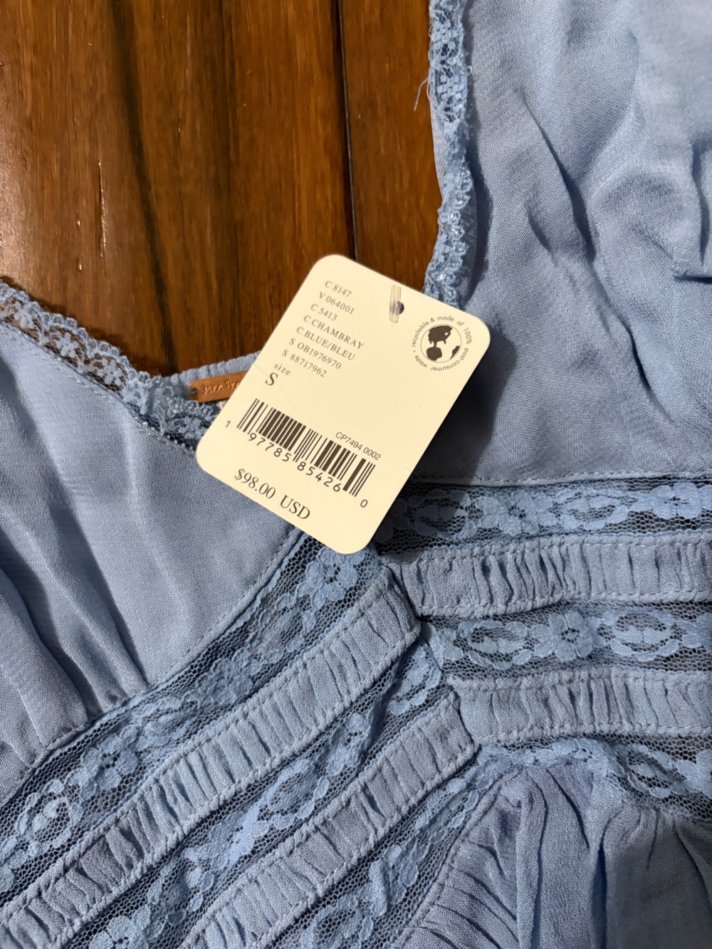 Intimately by FP Dusty Blue Lace-Trim Chemise - Picture 3 of 6